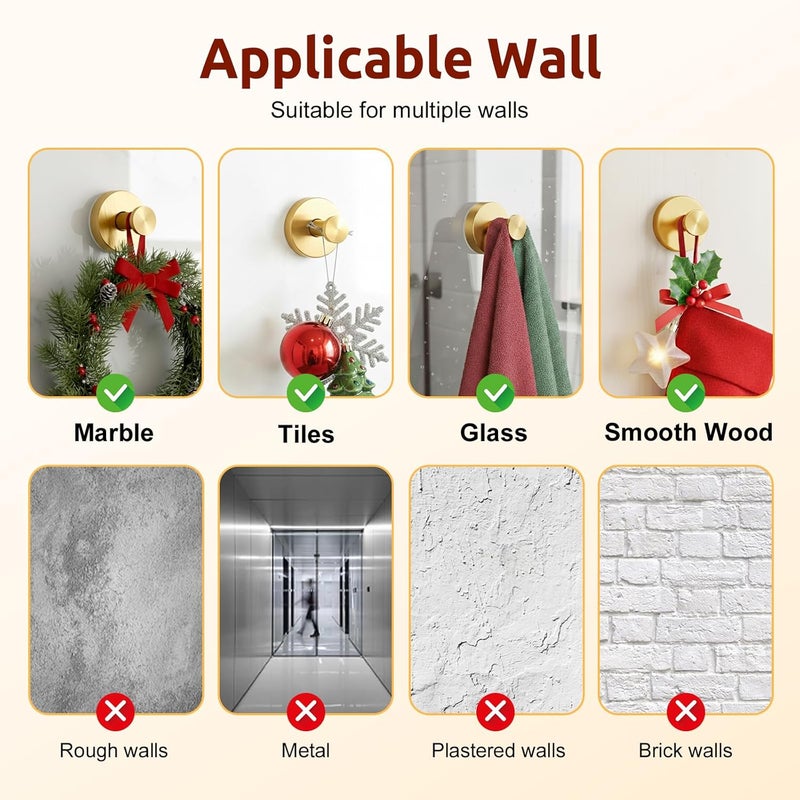 awrose 4 Packs Suction Cup Hooks for Shower, Heavy-Duty Wreath Hangers for Front Door, No Drill Glass Door Shower Suction Hooks No Damage for Walls Bathroom Kitchen Window Mirror Tile Towel Coat Robe Loofah - Image 3